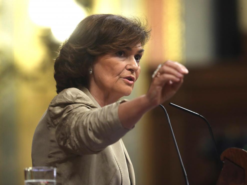 Carmen Calvo en el Congreso este jueves.