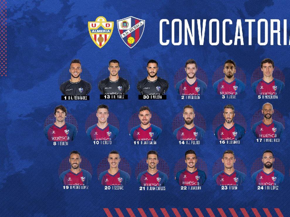 Lista de convocados de la SD Huesca para el choque de este sábado en Almería.
