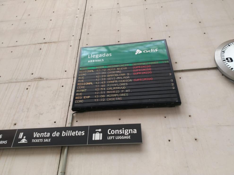 Información de trenes cancelados este domingo en la estación Delicias de Zaragoza