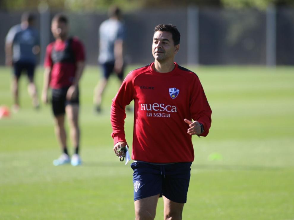Míchel Sánchez, en el entrenamiento de este sábado.