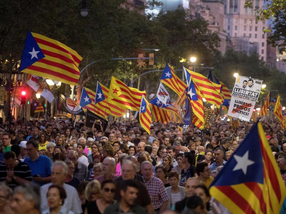 La manifestación independentista de este martes en Barcelona.