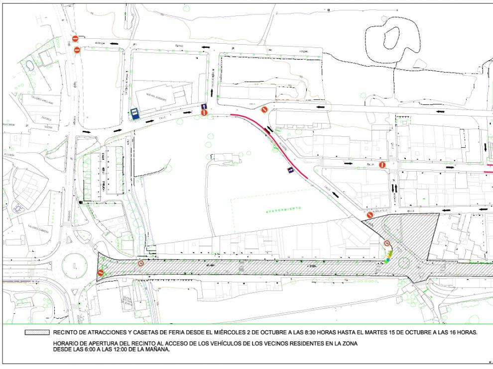 Plano del recinto ferial que se habilitará para las fiestas del Pilar.