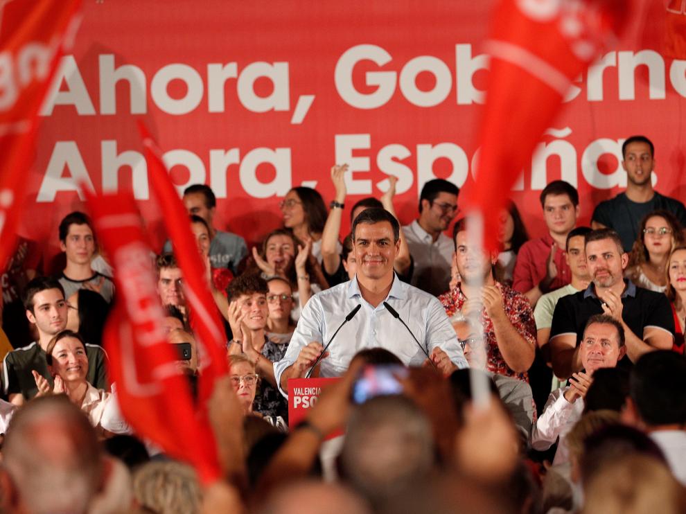 Sánchez, este miércoles en un mitin en Valencia.