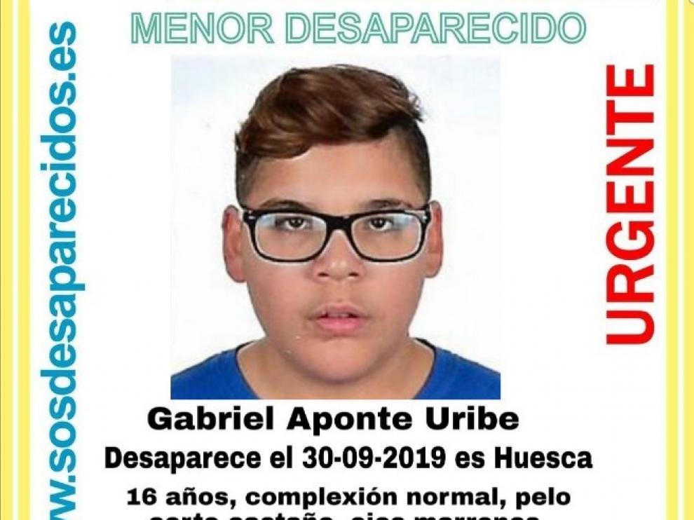 Buscan a Gabriel Aponte, un joven de 16 años desaparecido en Huesca.