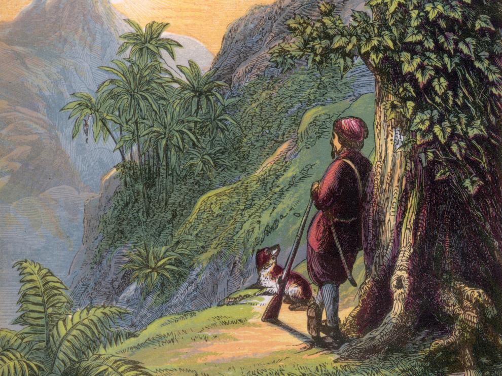 Ilustración clásica sacada de una de las ediciones antiguas de 'Robinson Crusoe'