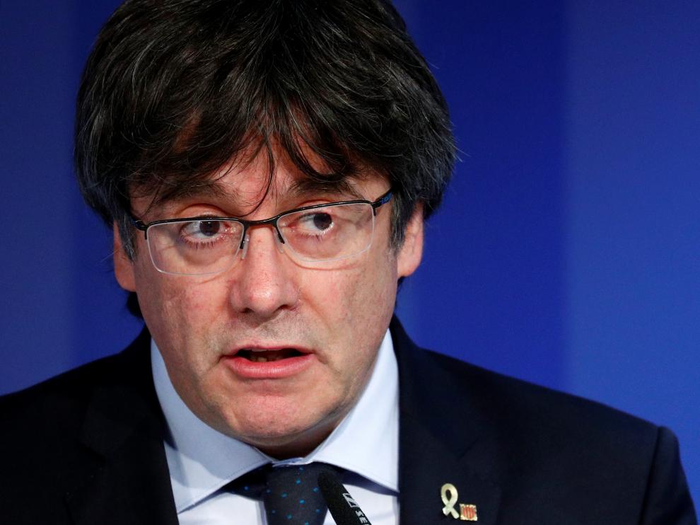 Carles Puigdemont en una rueda de prensa en Bruselas tras la sentencia del 'procés'.