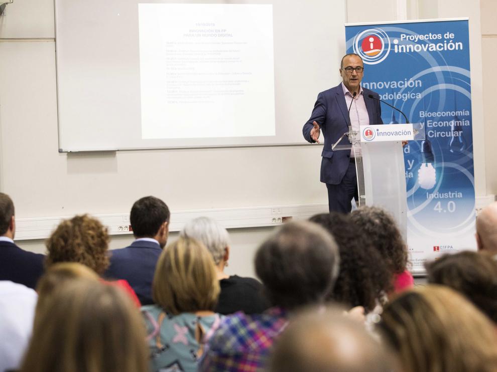 Felipe Faci, este martes, en su intervención en la jornada sobre la innovación en FP celebrada en Zaragoza.