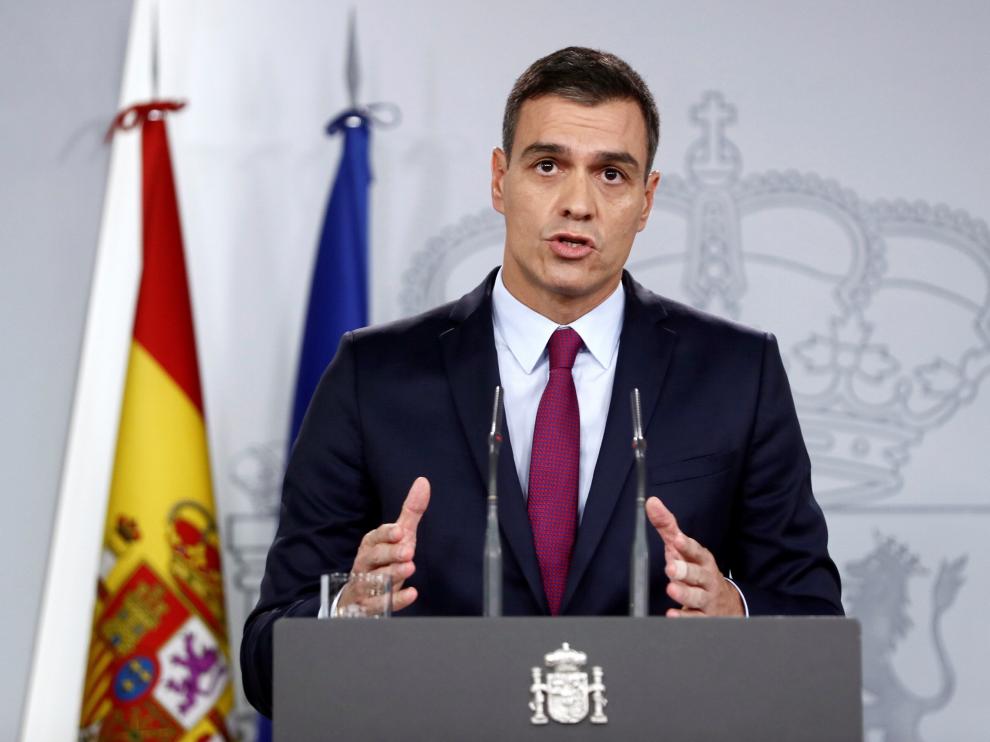 Pedro Sánchez, durante su comparecencia de ayer en la Moncloa.