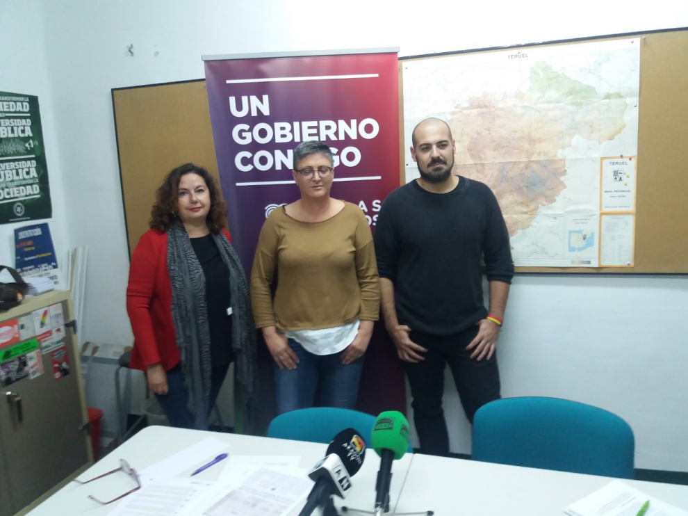 Anabel Gimeno, María Ángeles Manzano y Nicolás López, candidatos de Unidas Podemos por Teruel.