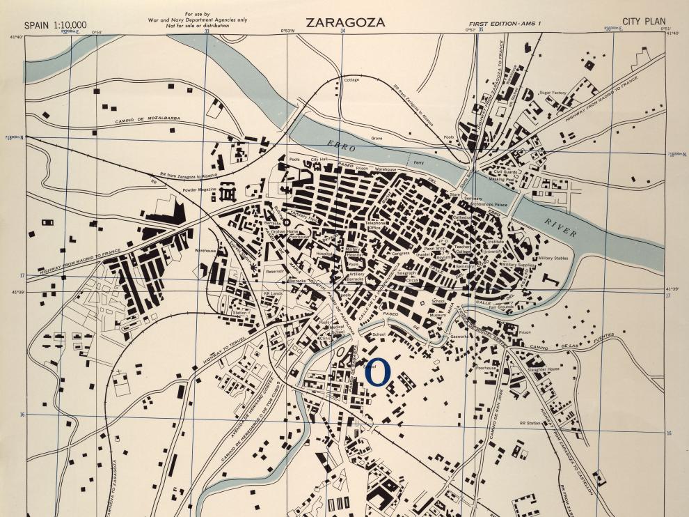 Plano de la Zaragoza de 1943, elaborado por los servicios secretos de Reino Unido y desclasificado ahora por EE. UU.