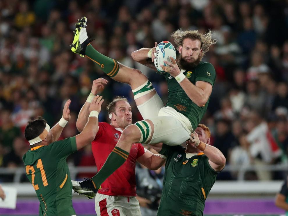 Imagen del partido de este domingo entre Sudáfrica y Gales