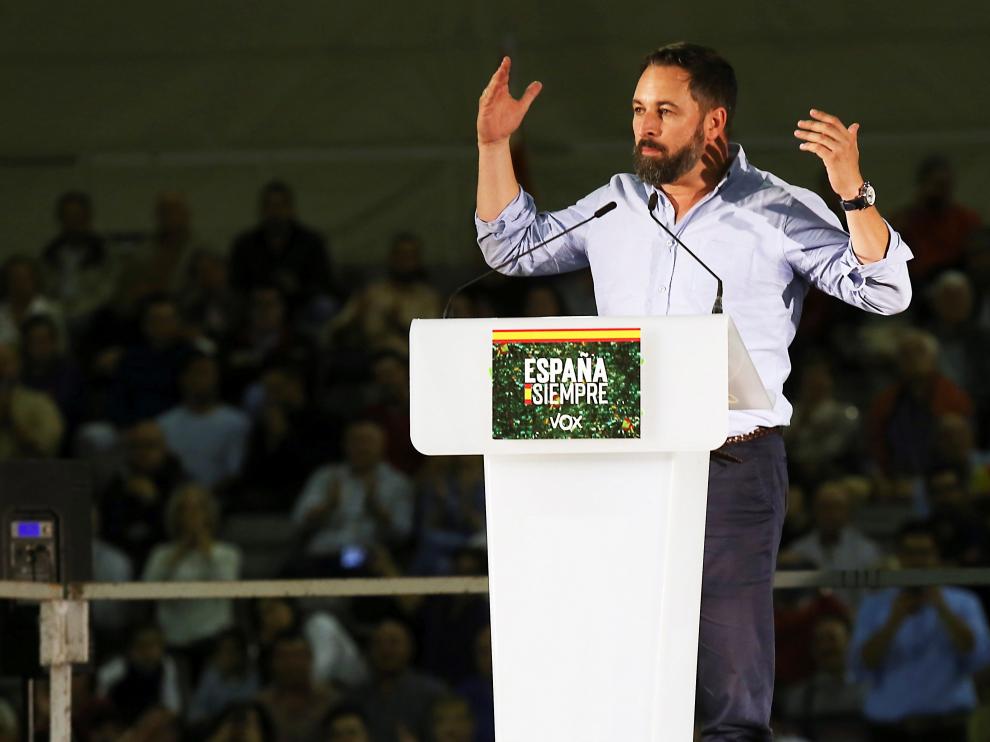 El presidente de Vox, Santiago Abascal, durante el acto público celebrado este domingo.