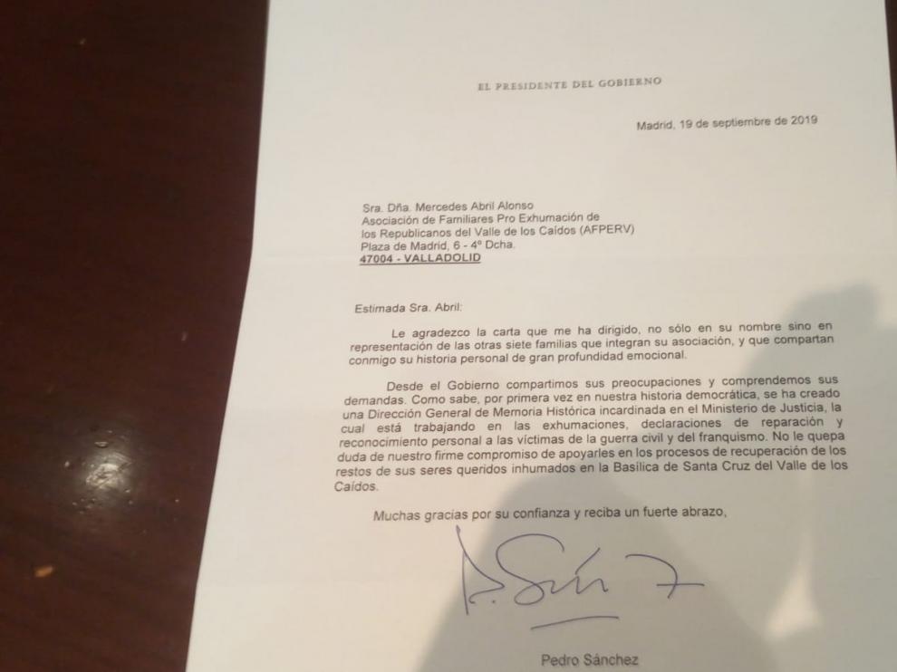 La carta del presidente del Gobierno se remitió el pasado 19 de septiembre, un mes antes de la exhumación de Franco en el Valle de los Caídos.