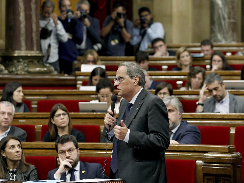 El presidente de la Generalitat, Quim Torra, en el pleno del pasado miércoles de la Cámara catalana