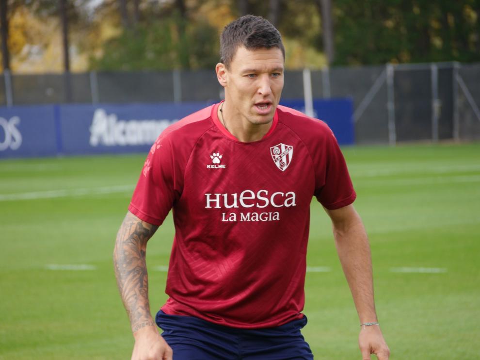 Damián Musto, de corto, durante el entrenamiento de este martes.