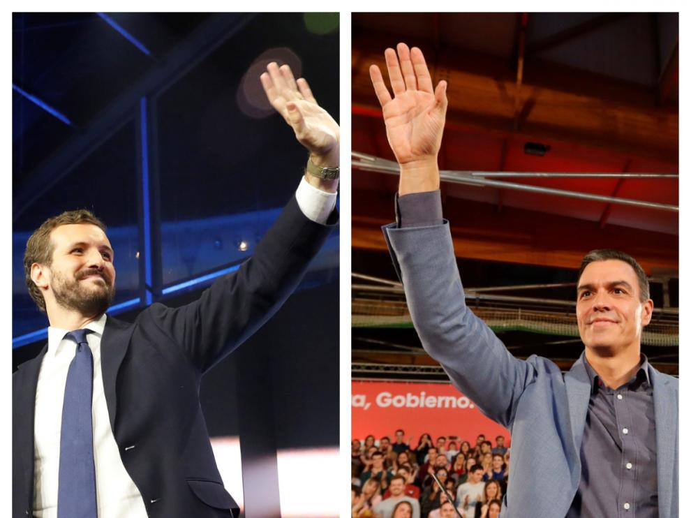 Pablo Casado y Pedro Sánchez, este viernes, en sus últimos actos de campaña.