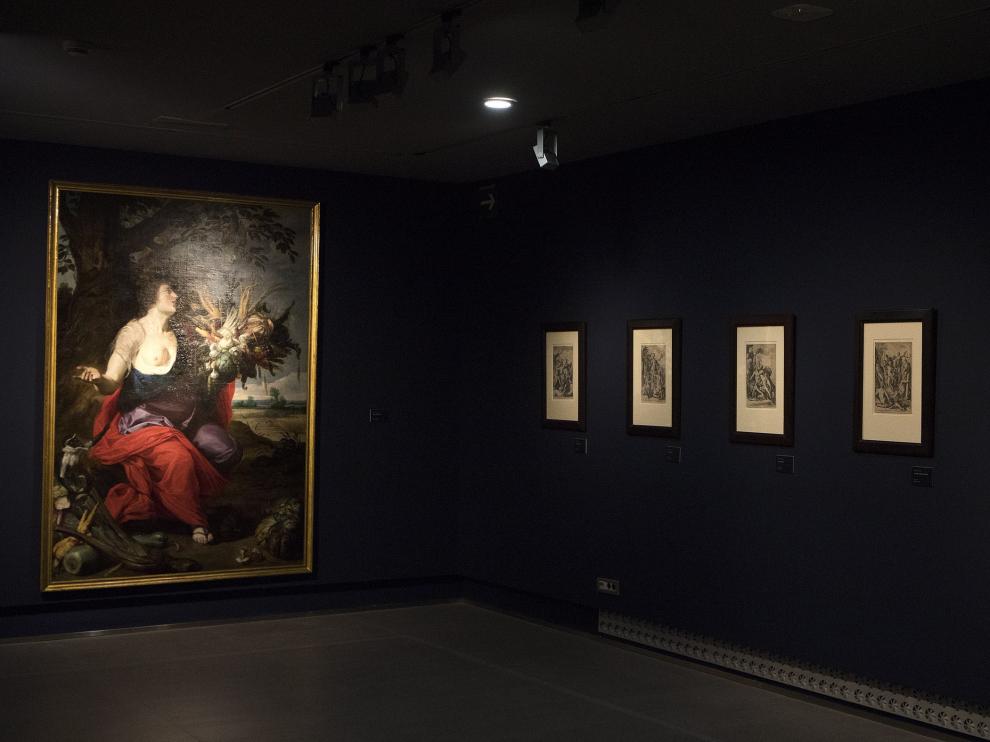 Una de las salas del Museo Goya, con pinturas como la ‘Alegoría del verano’, de Juan van der Hamen, y grabados flamencos.