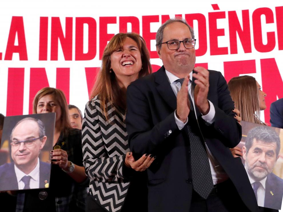 Laura Borras y Quim Torra, en el final de campaña.