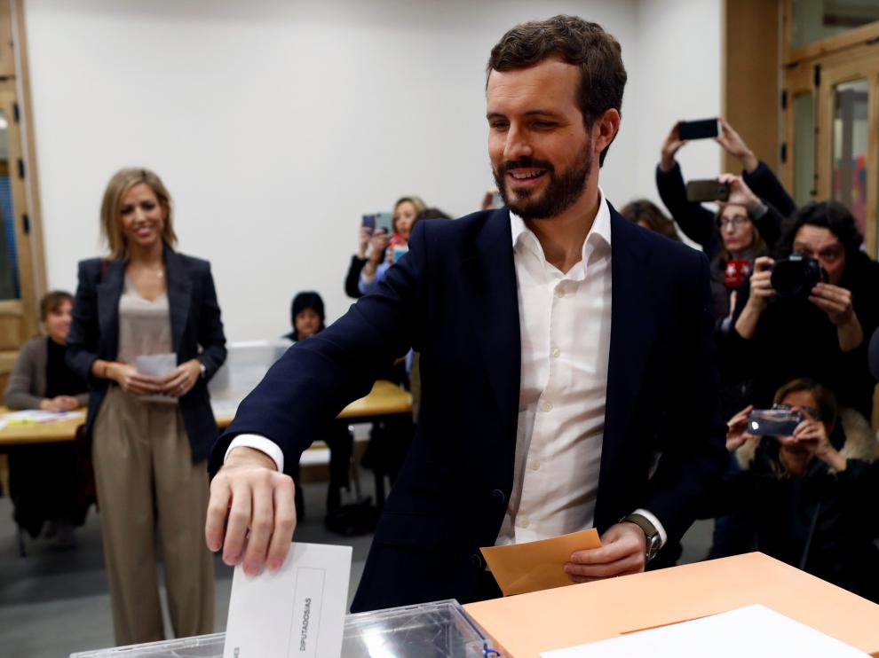 Pablo Casado, líder del PP, ha votado en Madrid.