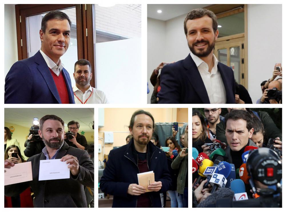 Sánchez, Casado, Abascal, Iglesias y Rivera