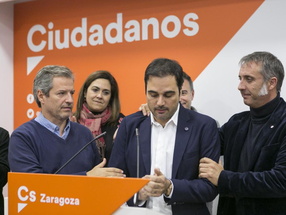 Comparecencia en la sede de Ciudadanos de Zaragoza tras los resultados.