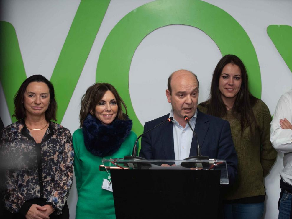 Valoración de los resultados de Vox en su sede de Zaragoza.