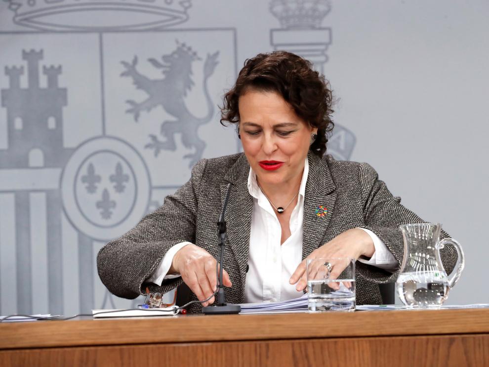 La ministra de Trabajo en funciones, Magdalena Valerio, en rueda de prensa este viernes.