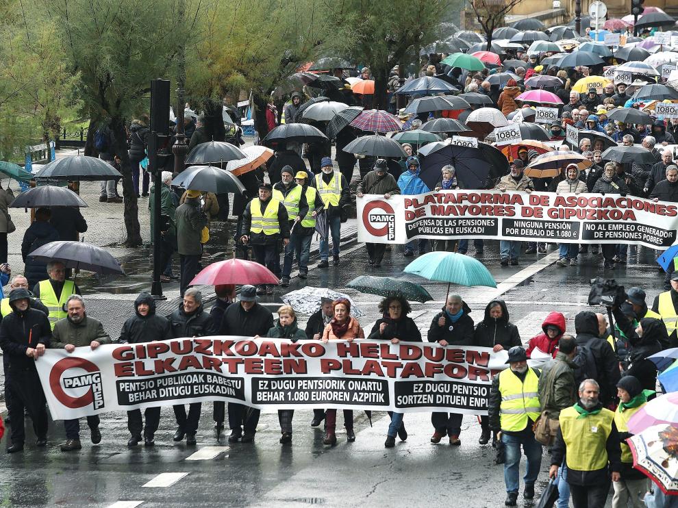 Manifestación de pensionistas este sábado en San Sebastián.