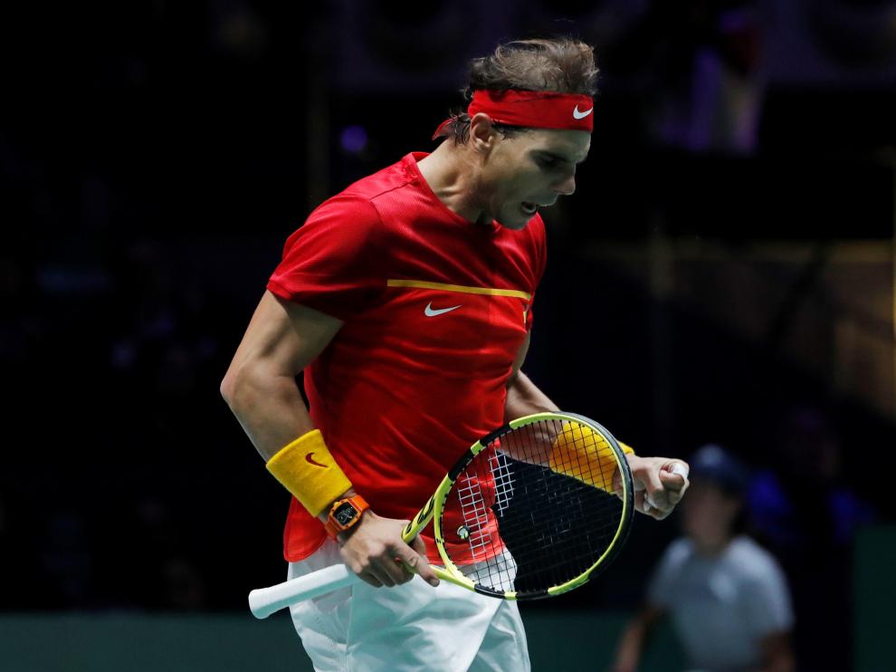 Nadal celebra un punto en el partido contra el croata Gojo en la eliminatoria de la Copa Davis de Madrid