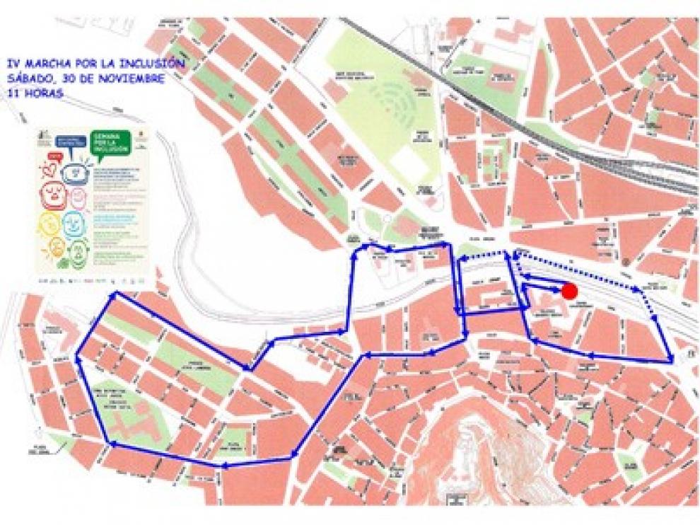 Plano del recorrido que hará la marcha por la inclusión del sábado