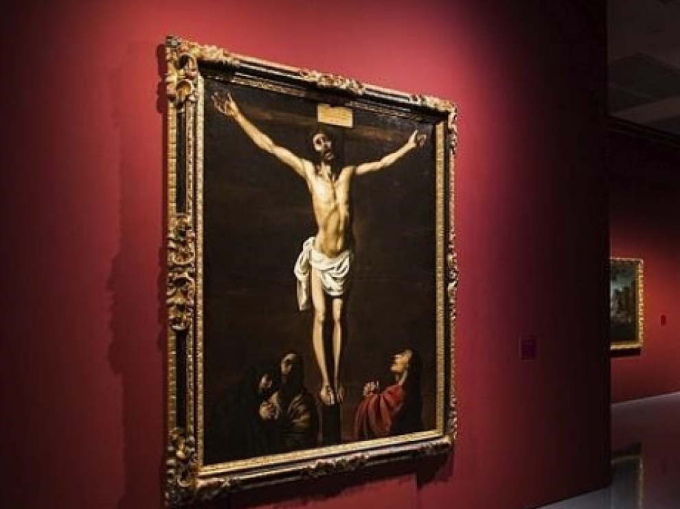 Vista del cuadro 'Cristo en la Cruz con la Virgen, Maria Magdalena y San Juan a sus pies' de Francisco de Zurbarán en el Museum Kunstpalast de Düsseldorf, Alemania.