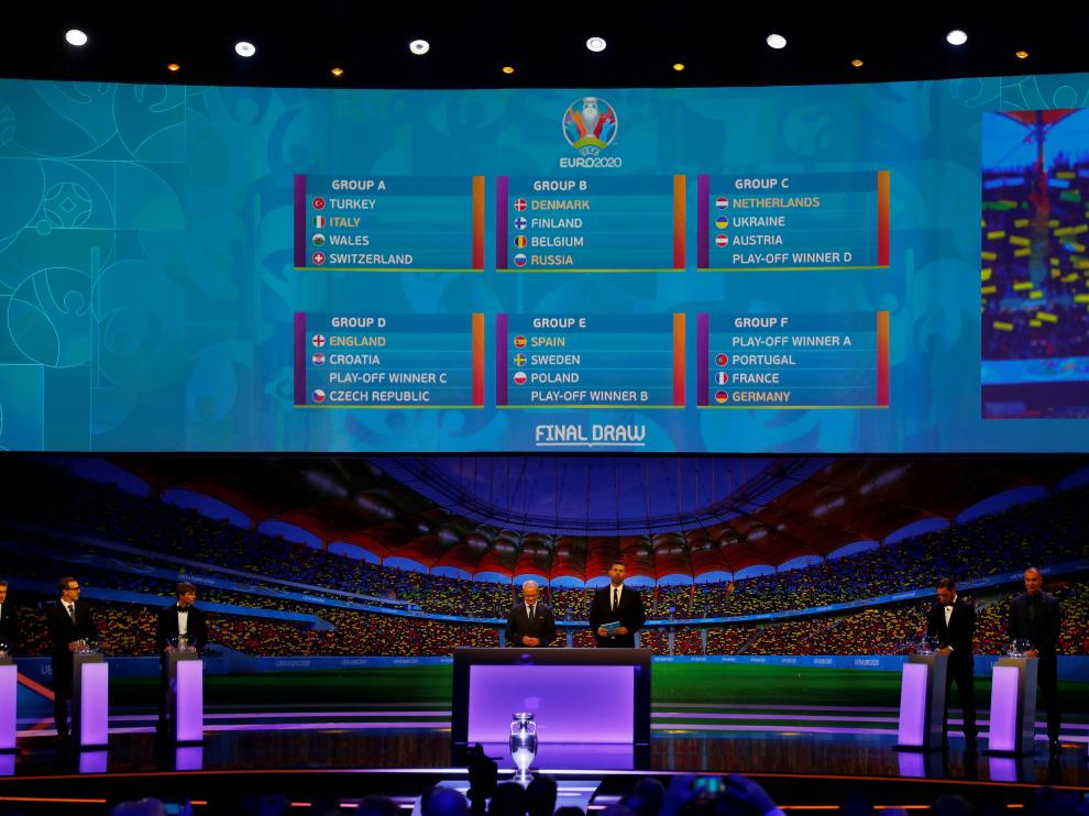 Imagen del sorteo de la Eurocopa celebrado este sábado en Bucarest.