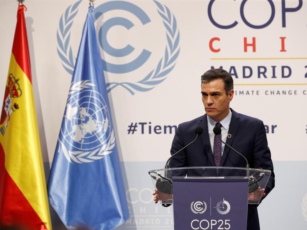 Pedro Sánchez, durante la inauguración de la Cumbre del Clima en Madrid.