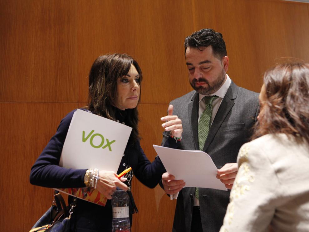 Los diputados de Vox, este miércoles en las Cortes de Aragón