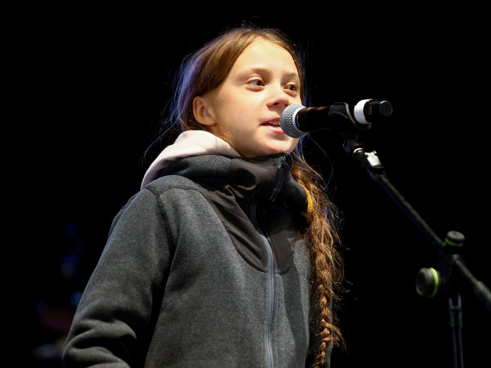 Greta Thunberg durante su intervención tras la Marcha por el Clima en Madrid.