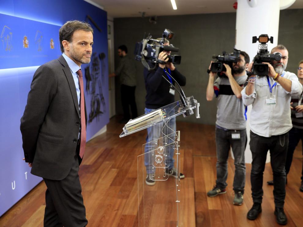 El diputado Jaume Asens (En Comù Podem) este miércoles durante la rueda de prensa tras reunirse con el Rey.
