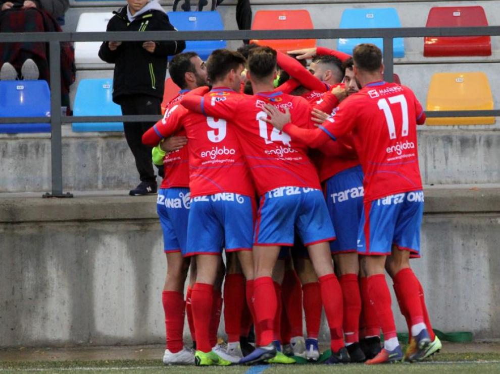La plantilla del Tarazona celebra un gol esta temporada.