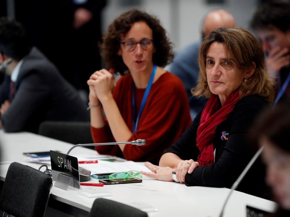 La ministra Teresa Ribera, este domingo, en la Cumbre del Clima.