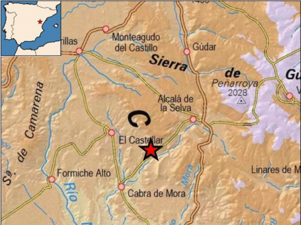 Mapa que localiza el terremoto de El Castellar.