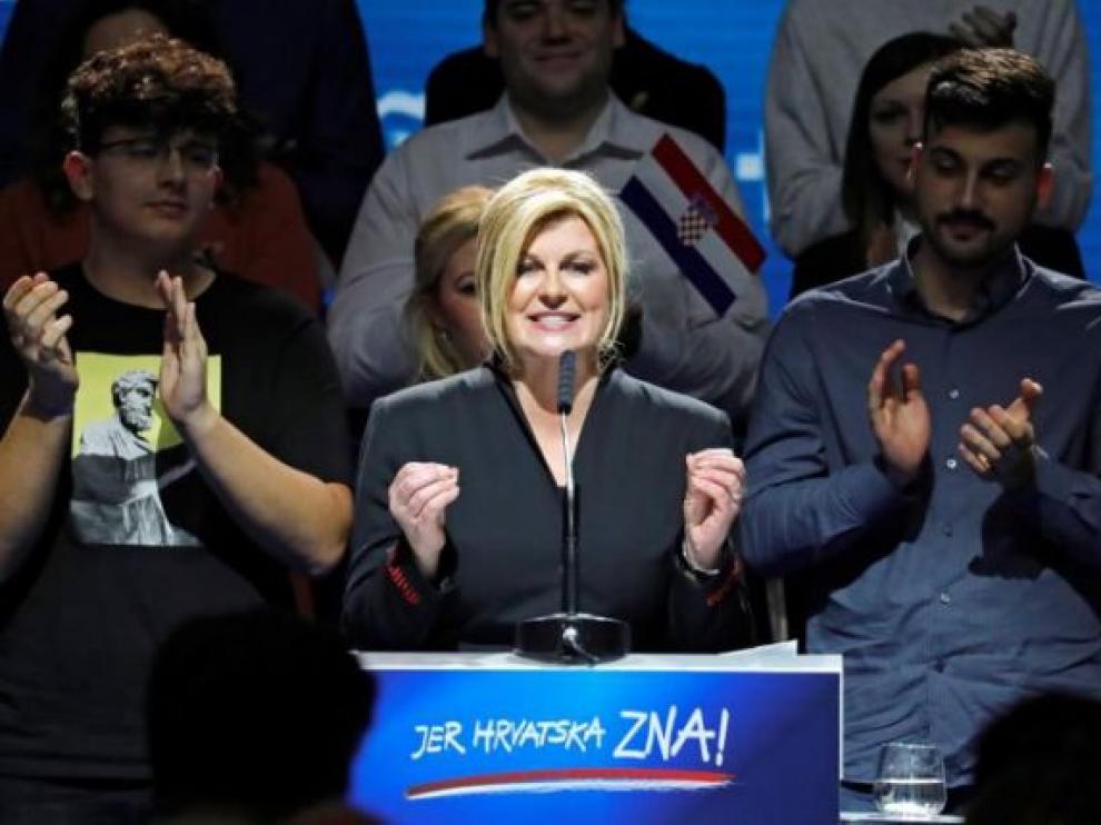 La presidenta croata en funciones, Kolinda Grabar-Kitarovicen, en un mitin de campaña.