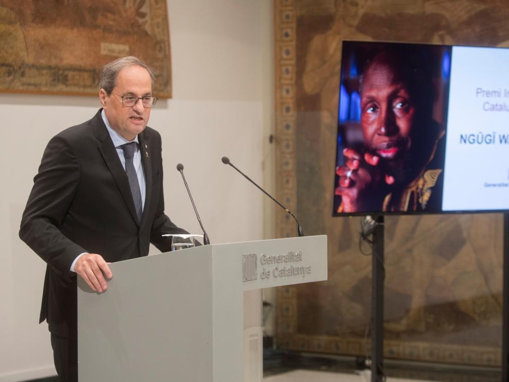 Quim Torra durante la comparecencia de este domingo.