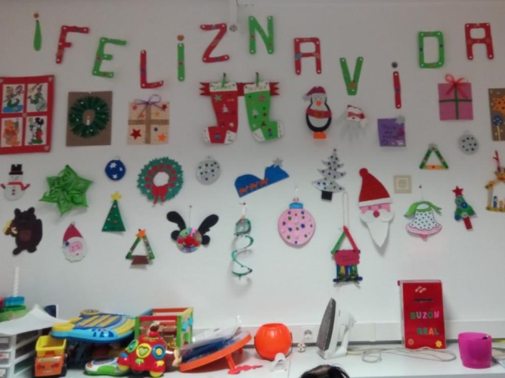 La decoración que han hecho los voluntarios de Aspanoa en Oncopediatría.