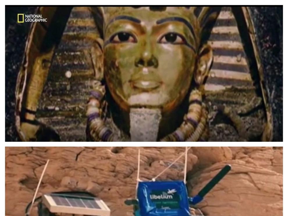 Imágenes de un documental de National Geographic sobre el trabajo de arqueólogos en Egipto. Arriba, la tumba de Tutankhamon. Abajo, sensores de Libelium.