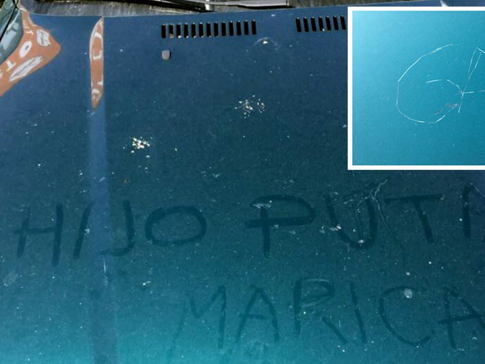 Insultos homófobos a Koldo Martínez en el capó de su coche.