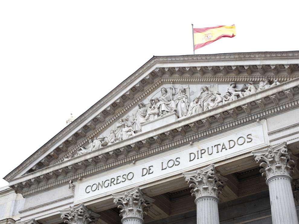 Detalle de la fachada del Congreso de los Diputados.