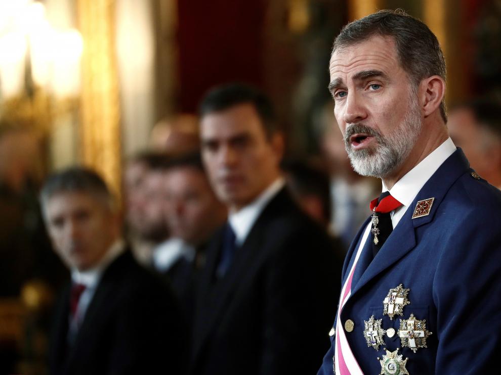 Felipe VI durante su intervención en el tradicional acto de la Pascua Militar.