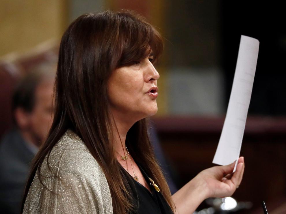 La portavoz de JxCat, Laura Borrás, durante su intervención este martes en el Congreso donde se celebra la segunda y definitiva votación
