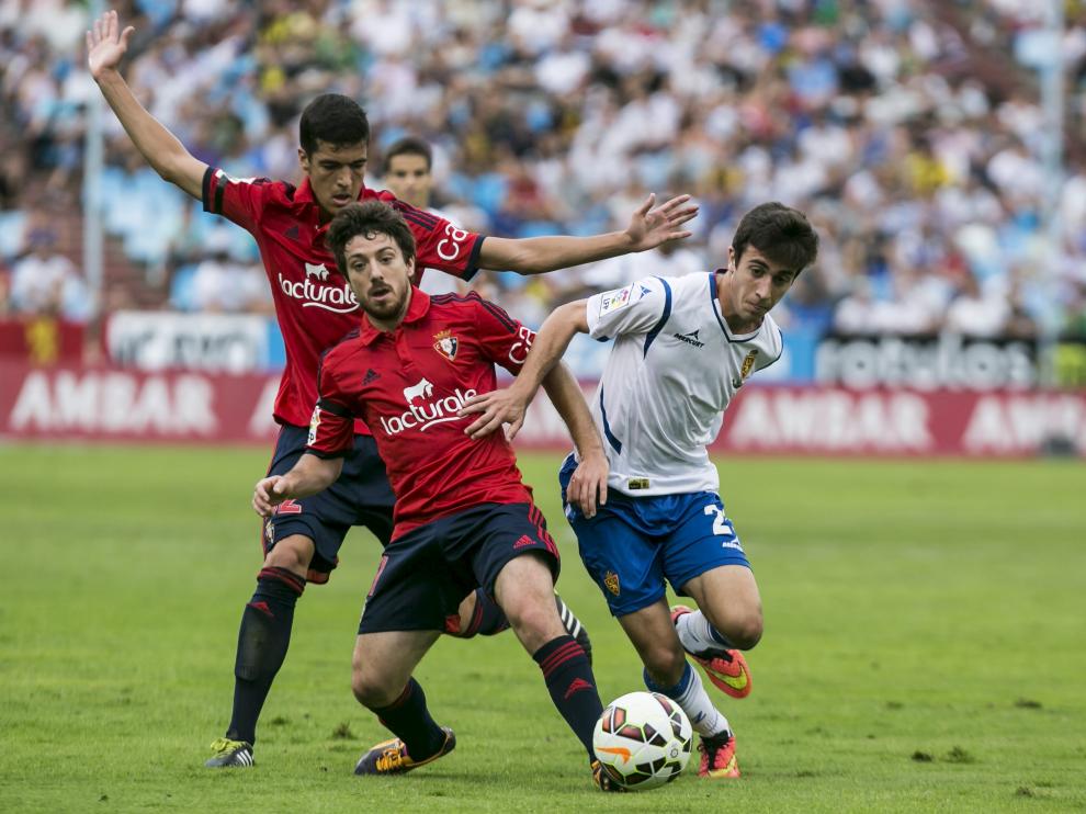 El delantero David Muñoz, durante el encuentro de la segunda jornada de liga en la Segunda División 2014-15 ante Osasuna.