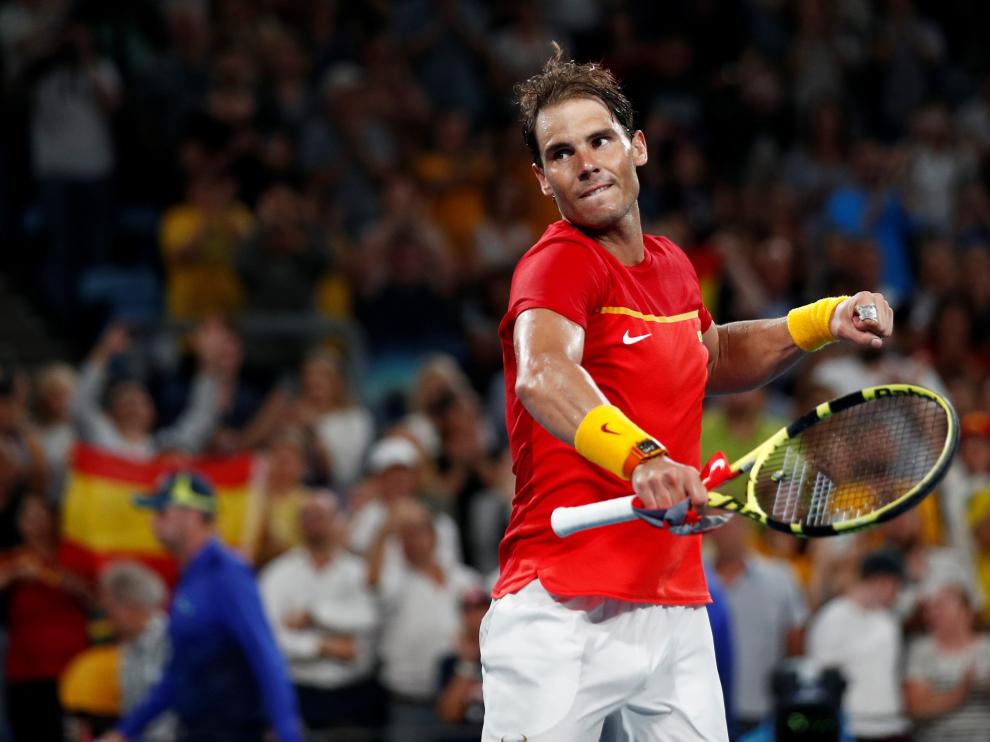 Rafael Nadal celebra su victoria contra De Miñaur en las semifinales de la Copa ATP.