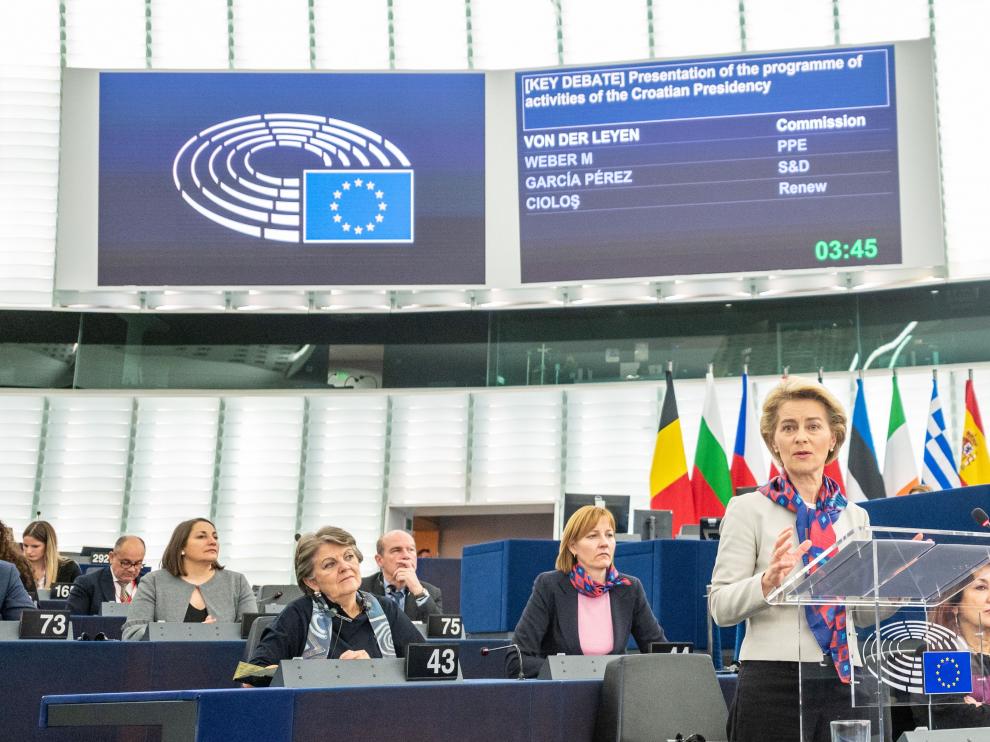 La presidenta de la Comisión, Ursula von der Leyen, durante la presentación del plan